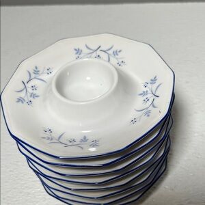 Winterling Bavaria Porcelain White Blue Rim Floral Pattern Egg Plate Set 8